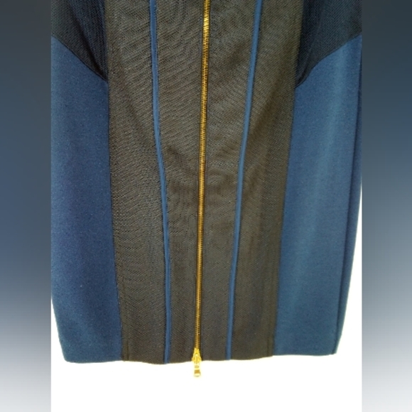 Club Monaco Double Gold Zipper Pencil Bodycon Black Blue Skirt Wool Blend 2 - Picture 5 of 8